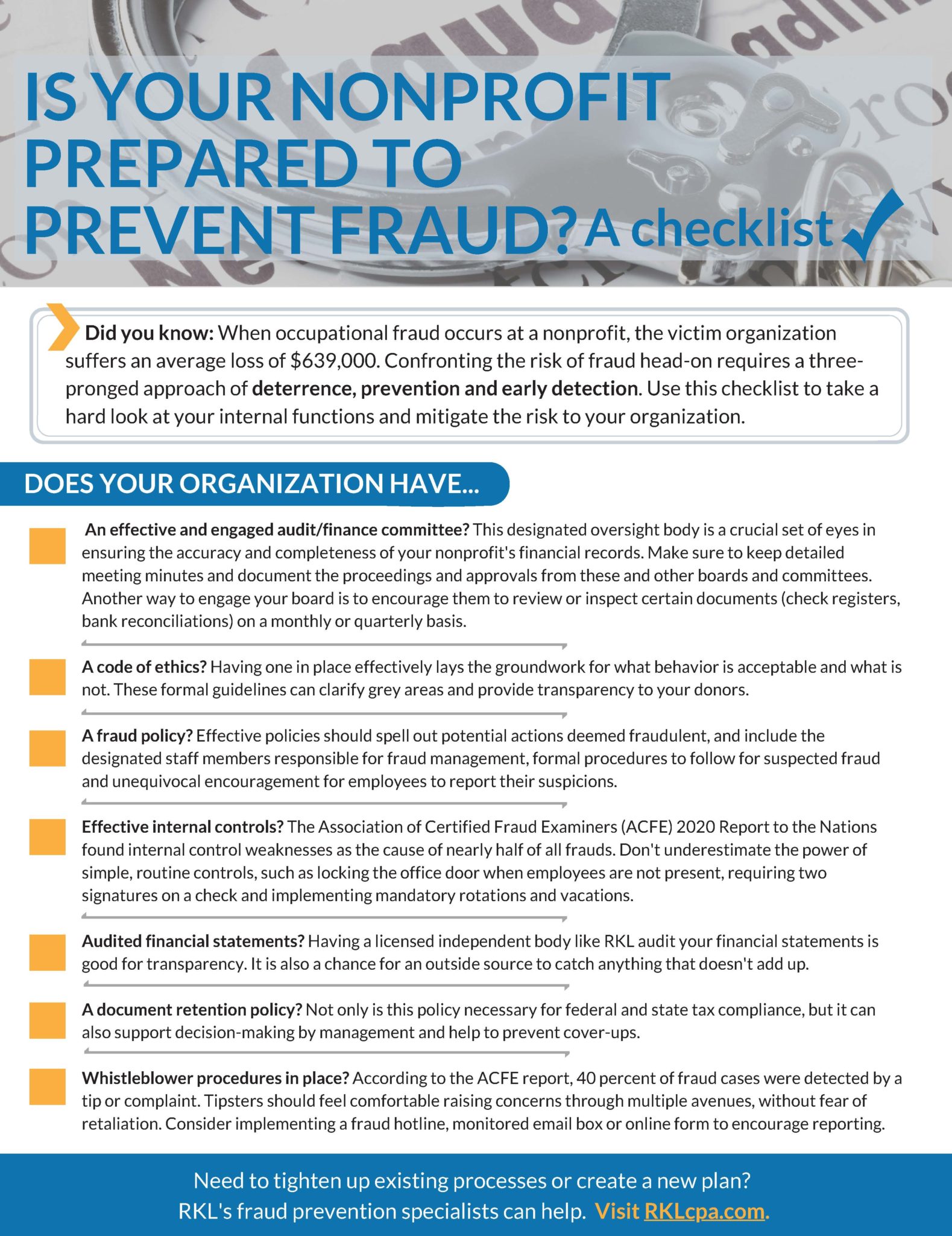 Is Your Nonprofit Prepared to Prevent Fraud? A Checklist - RKL LLP