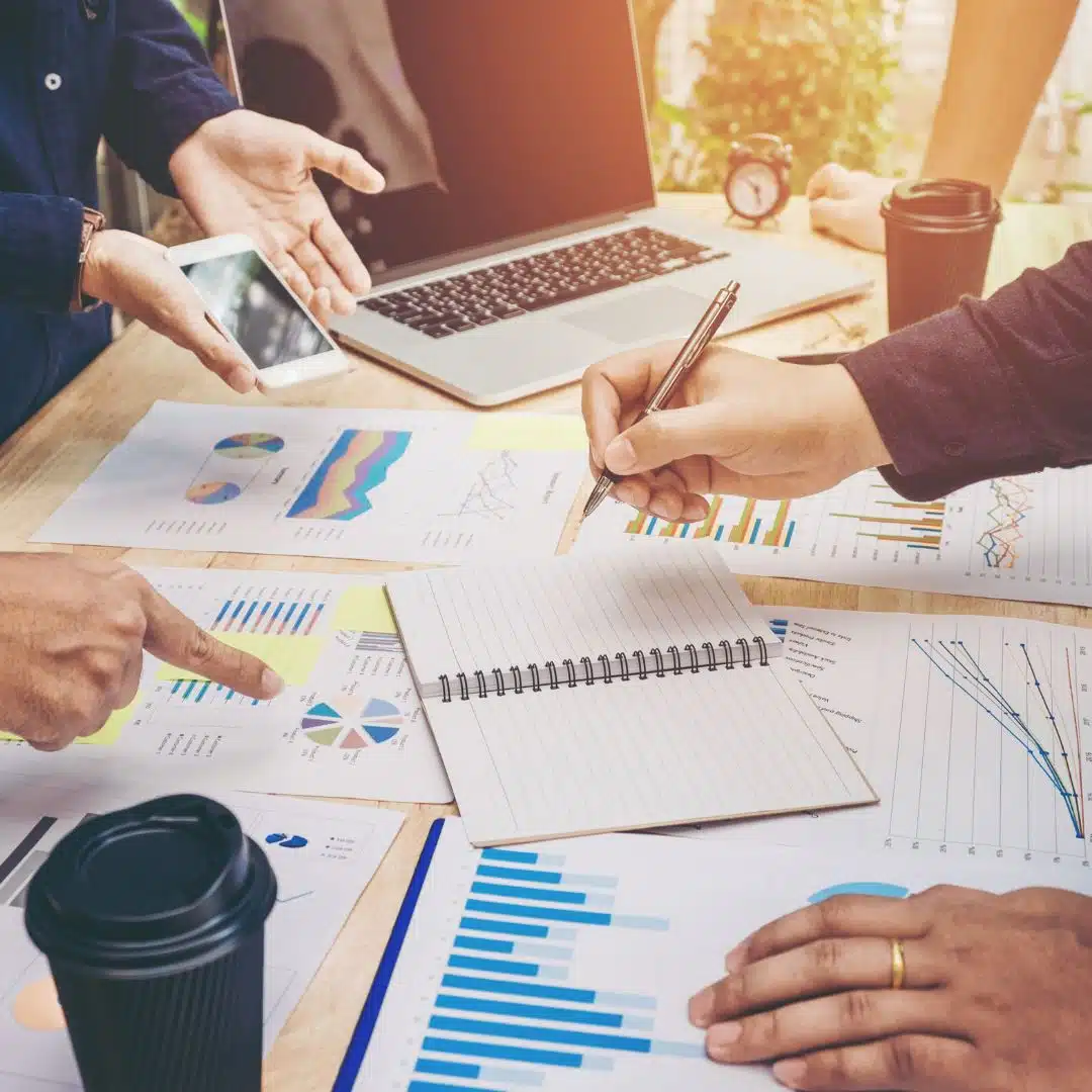 people reviewing financial data