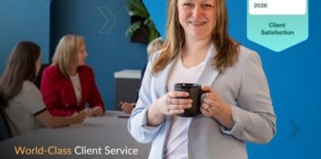 World Class Client Service Award, Best of Accounting, Blonde Woman Holding Mug